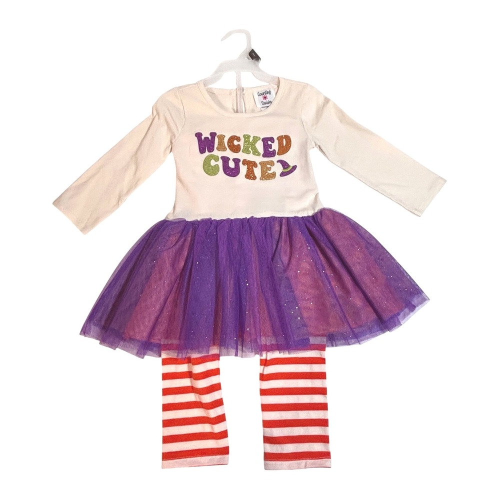 Counting Daisies Girls 3T Wicked Cute Halloween Tutu Dress and Leggings Set NWT